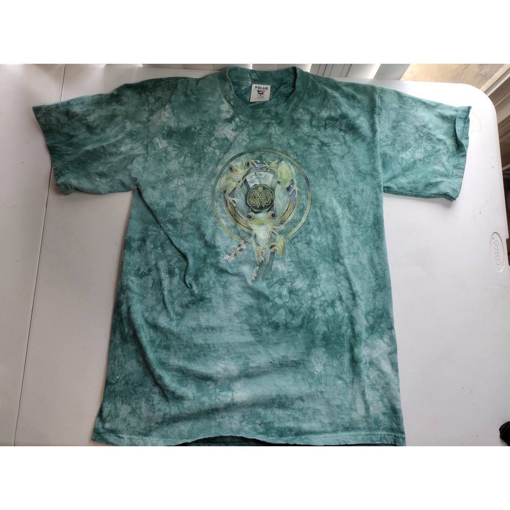 Polar Graphics Green Tie Dye Tree Frog Celtic Knot Graphic T-Shirt Mens Large